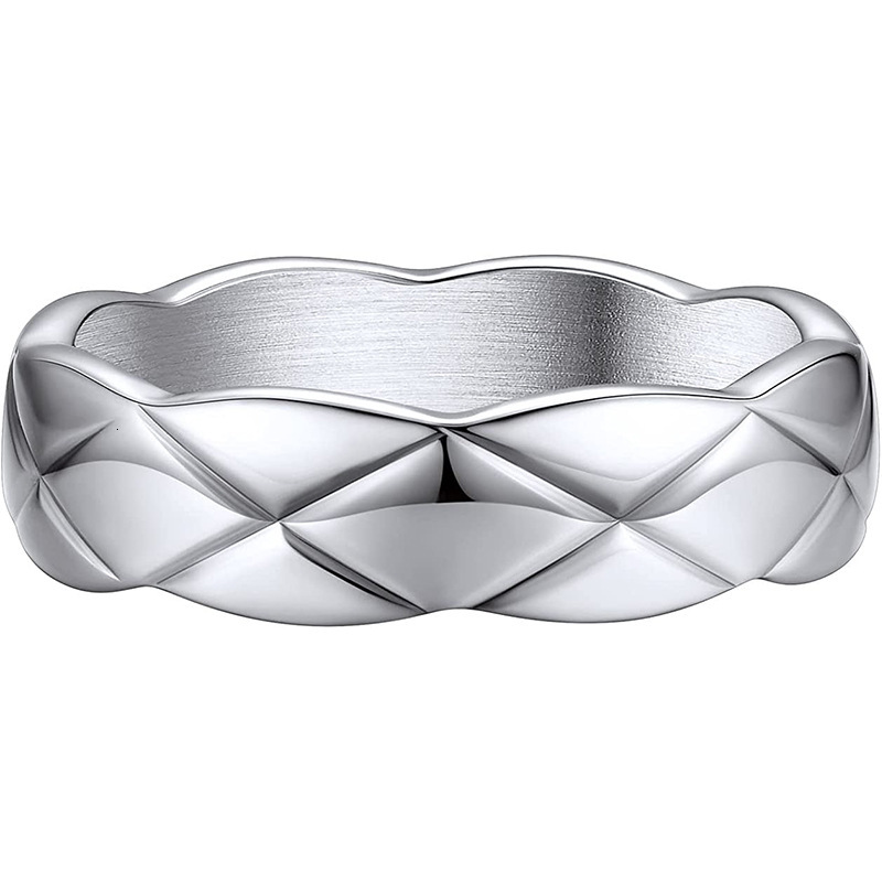 Top Source Internet Celebrity Wind Wave Edge Smooth Diamond Pattern Fashion Couple Titanium Cross Grid Finger Ring