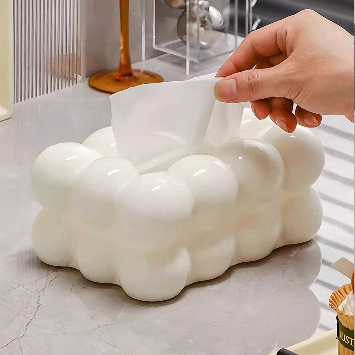 Kawaii White Cloud Shaped Tissue Box Holder - Decorative and Creative Home Storage and Decor SolutionM251124