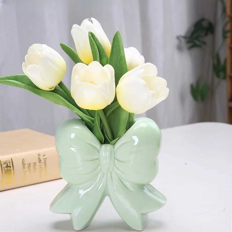 Bowknot Ceramic Vase Handmade Pottery Plant Flower Pot Floral Arrangement Display Crafts Office Decoration Home Accessories C251124
