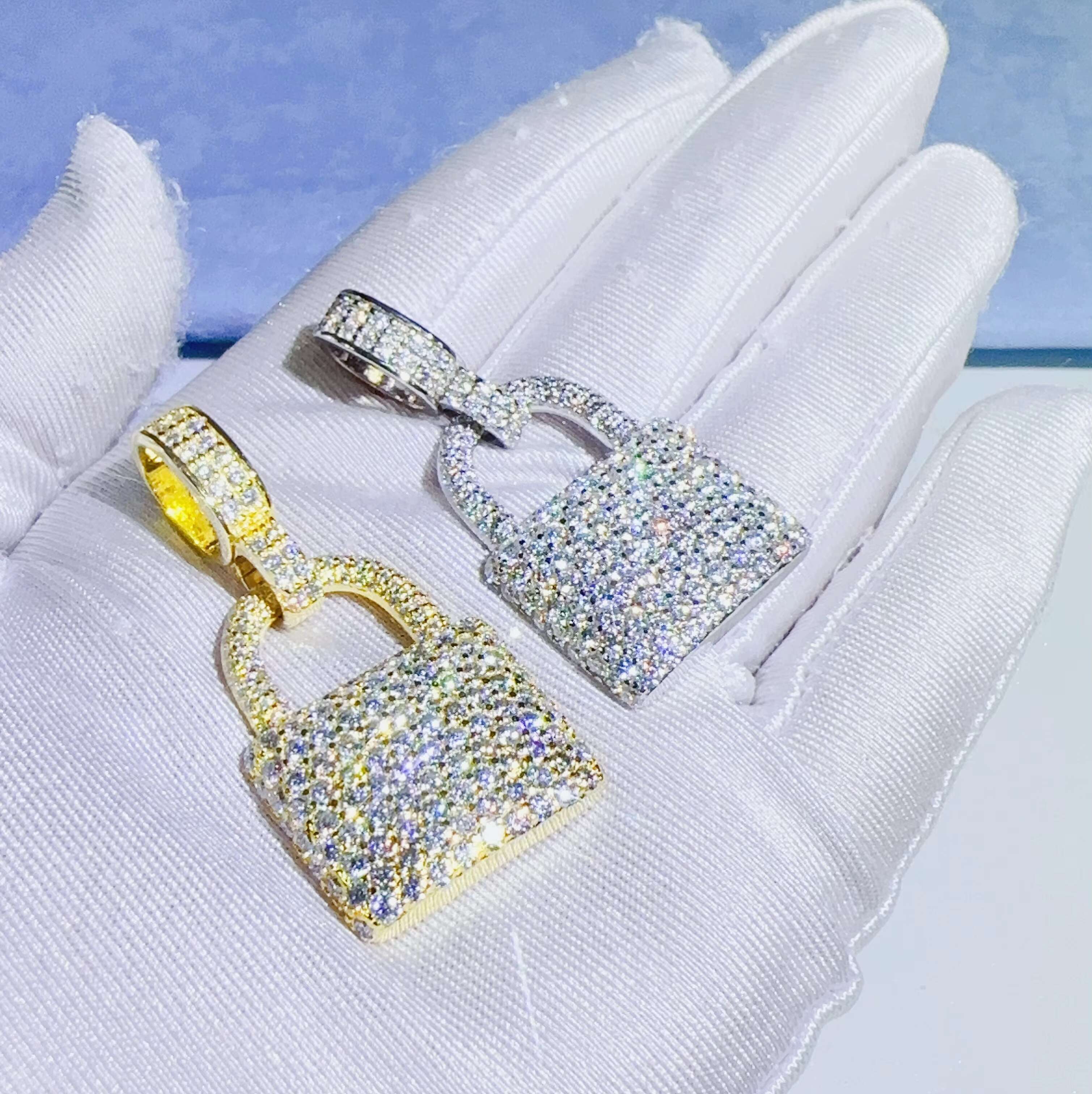 Pass Diamond Tester Moissanite Jewelry Lced Out Mens Necklace 925 Sterling Silver Moissanite Classical Lock Pendant