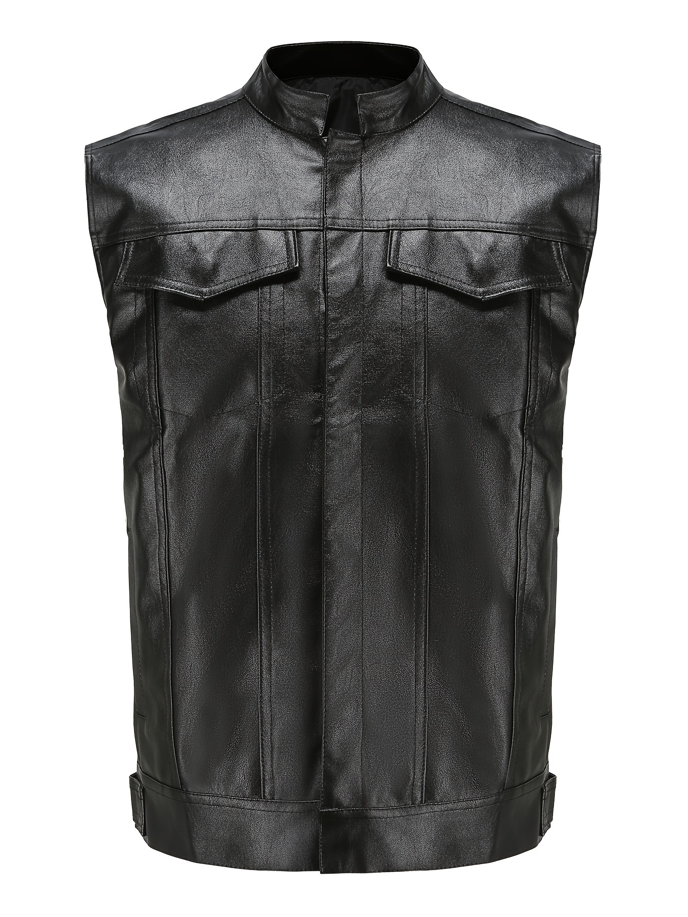 Men's Classic Motorcycle PU PU Leather Vest Casual Black Punk Vest Sleeveless Jacket