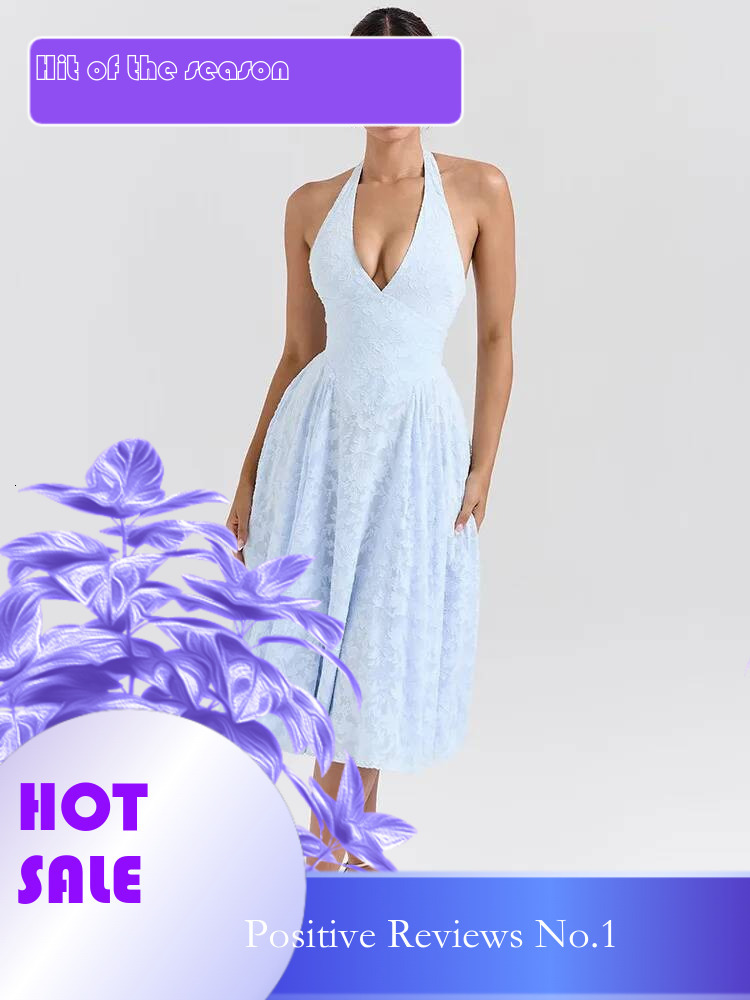 Dongdumaoyi Townlike Floral Waist Wrap A Line Dress Women Halter Summer Backless Sexy Party Elegant Midi Long Dresses