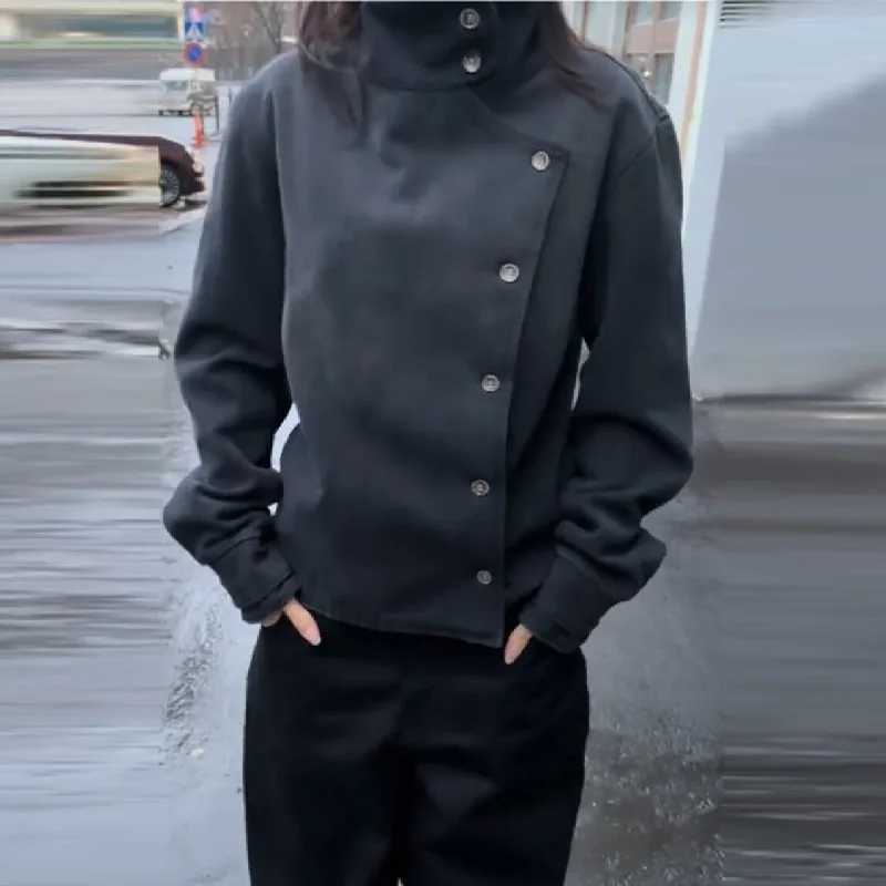 Womens Stand Collar Single-breasted Jacket Vintage Long Sleeve Date Commuter Female Clothing 2025 Womens New Casual Clothes J251124