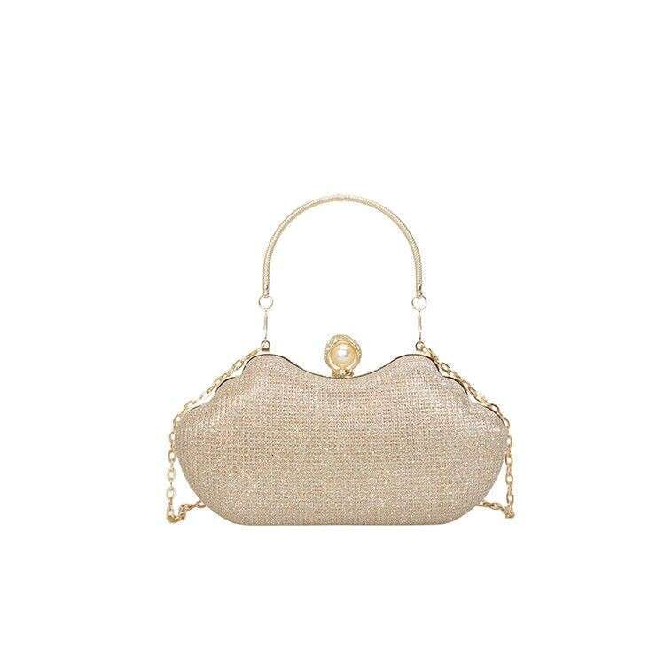 Ins Fashion Women's 2025 New Texture Water Diamond One Shoulder Celebrity Banquet Bag Handbag