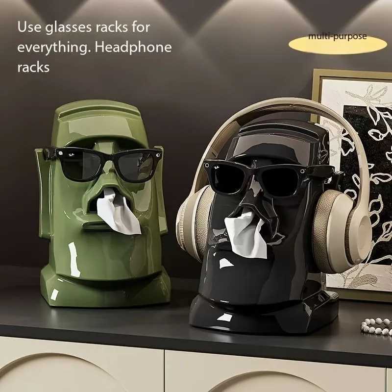 1pc Household Tissue Box Creative Stone Statue Headphone Holder Sunglasses Storage Rack Desktop Decorative Item Napkin BoxM251124
