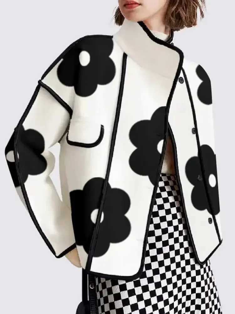 Spring Long Sleeve Button Stand Collar Thin Coats Outerwears Elegant Flower Print Women Jackets For Women J251124