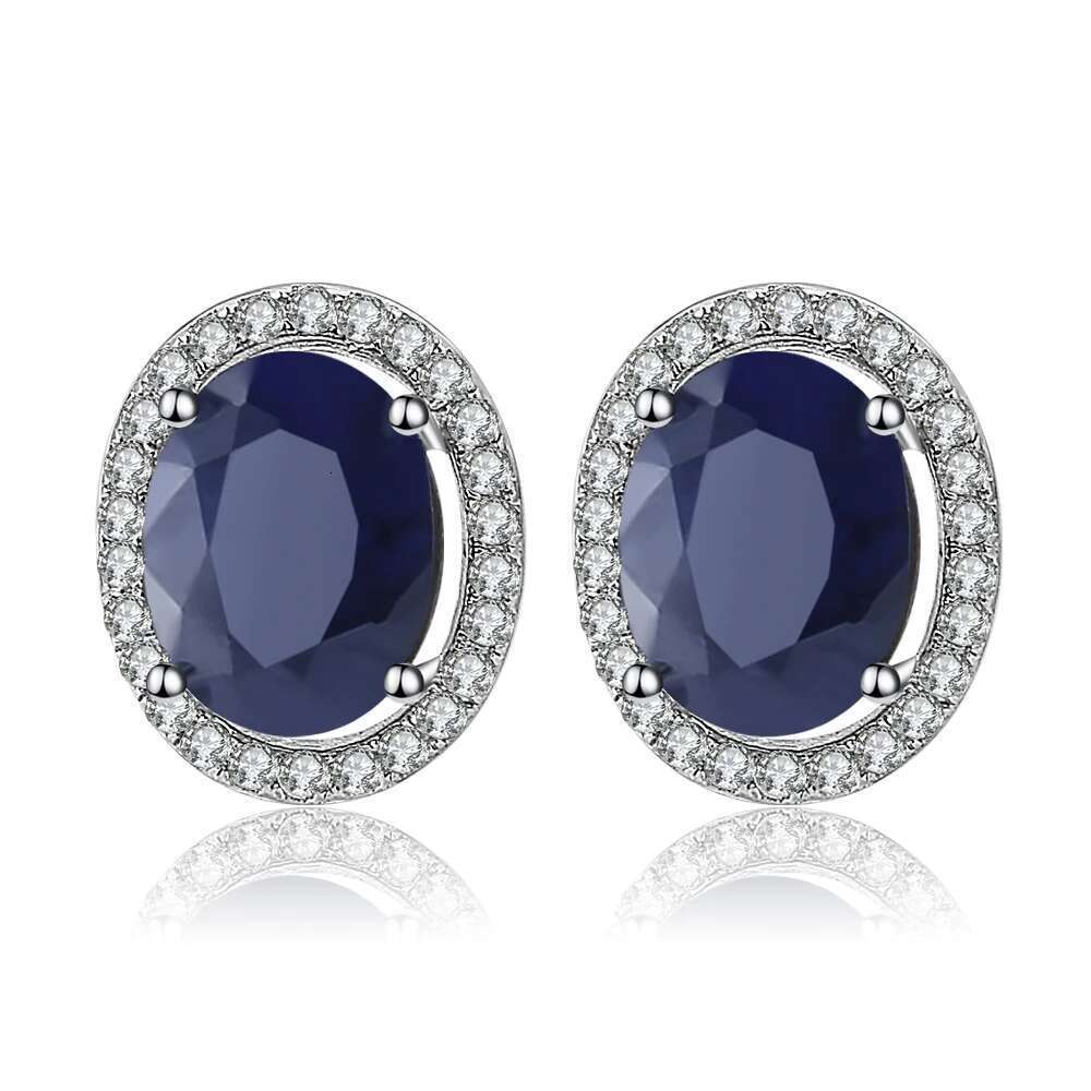 GEM'S BALLET 7x9mm Natural Blue Sapphire sterling sier Gemstone Stud Earrings Vintage Fine Jewelry Women Gift Fashion