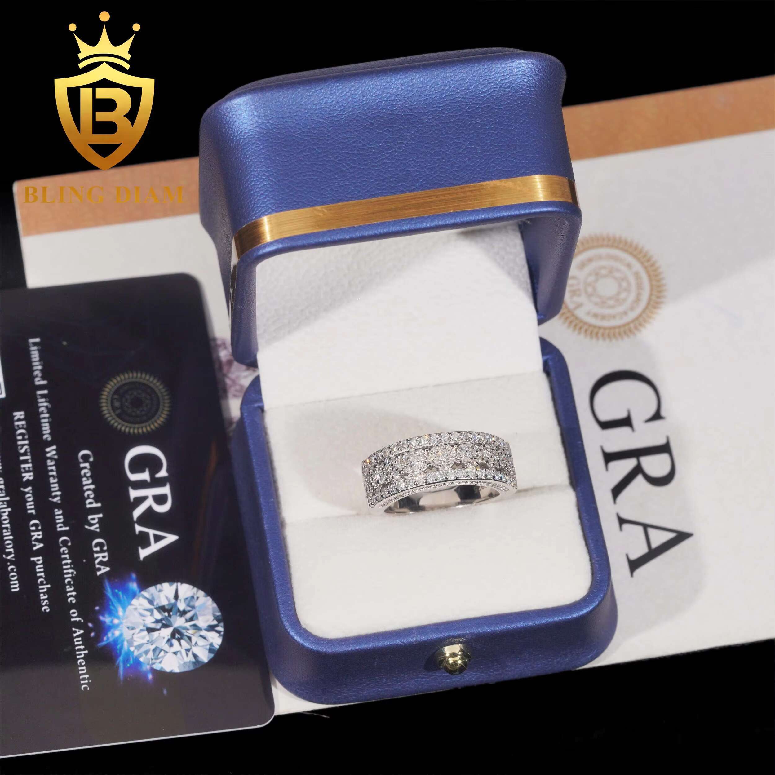 Fine Jewelry Luxury 925 Sterling Silver Rings Vvs Moissanite Hip Hop Custom Iced Out Ring