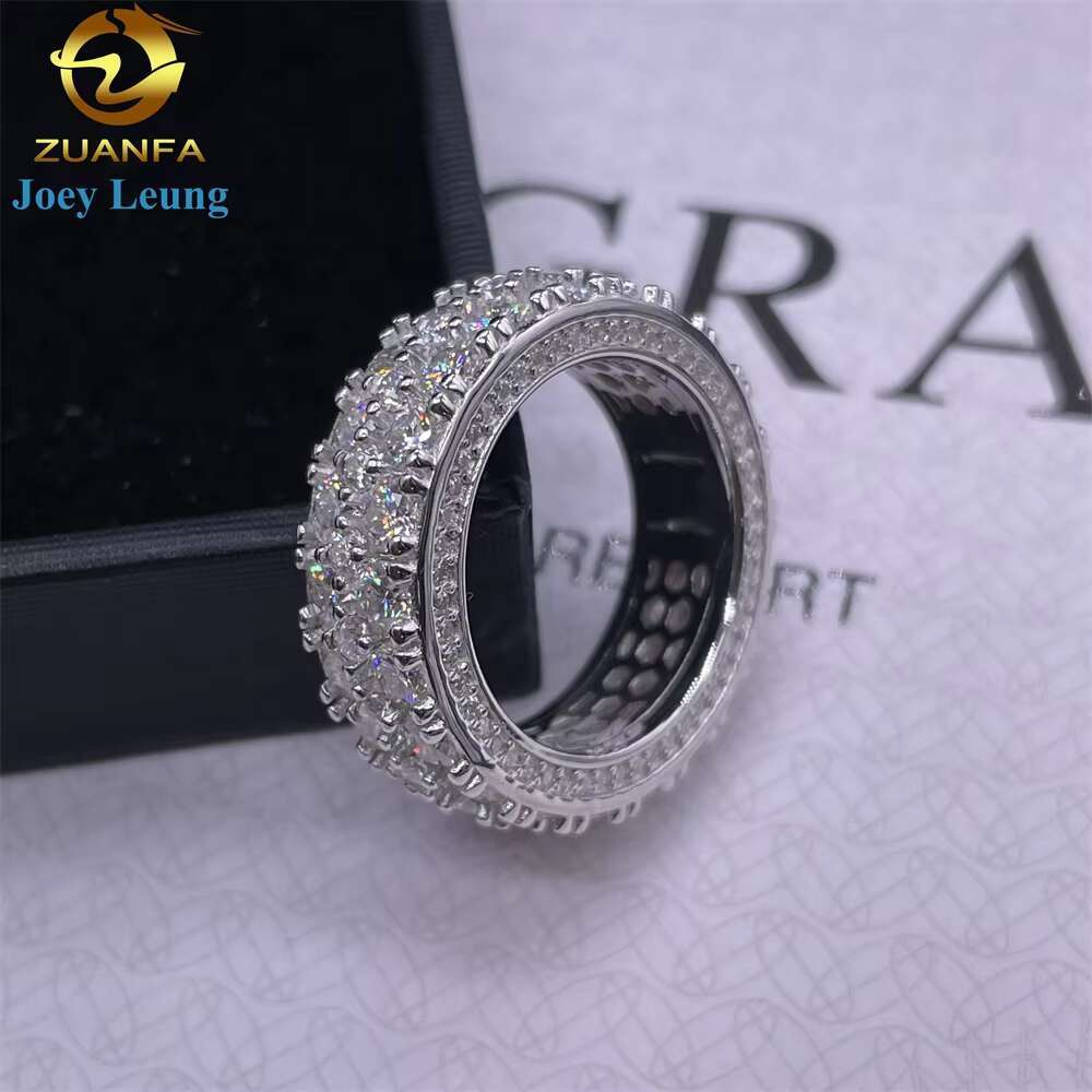 Wholesale Price New Arrival Moissanite Band Ring 925 Sterling Silver Fine Jewelry Hip Hop Sparkle 2 Rows Stone Iced Out Men Ring
