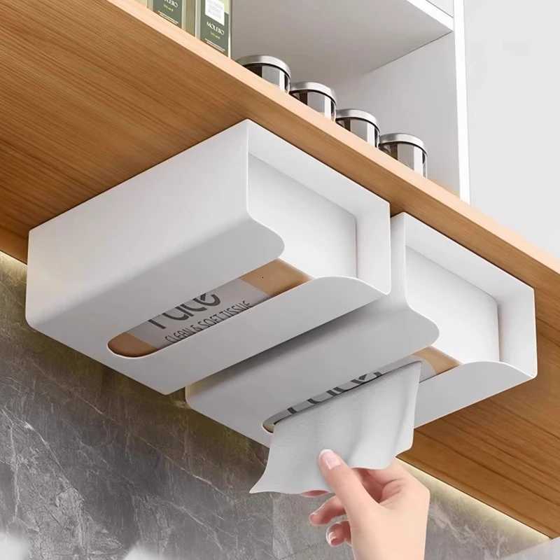 Tissue Box Punch-free Wall-mounted Storage Box Organizer Spring Paper Towel Holder Bathroom Accessories Waterproof Tissue BoxM251124