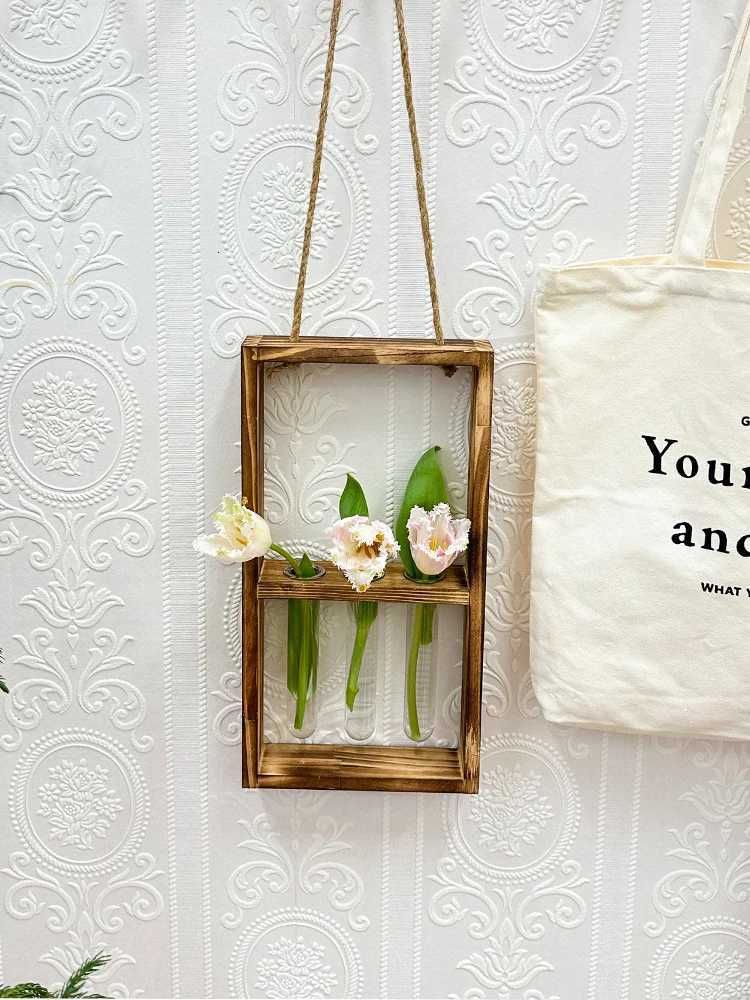 Fashionable Flower Arrangement Wooden Frame Vase Hanging Test Tube Propagation Hydroponic Plants Home Garden Wedding Decoration C251124