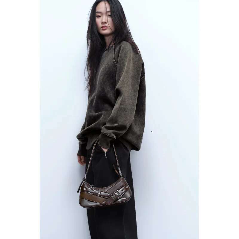 Designer Bag Y2k Fashion PU Leather Shoulder Bags For Women Punk Belt-Decor Locomotive Lady Underarm Bag High-End Female Handbags Black Brown
