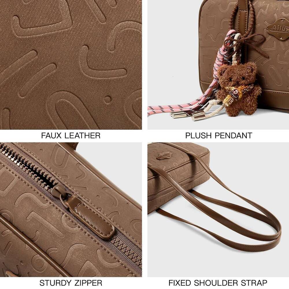 Designer Bag AILUXI Brown Bowling For Women Retro Emed Commuter Zipper Handbag With Cute Pendent Valentine Gift Ladies Shoulder Bag