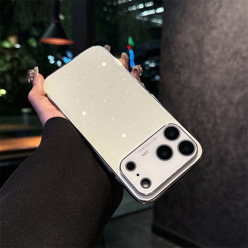 Electroplated Glass Glitter Starry Sky Phone Case Compatible with iPhone 17 Pro Max Simple Case iPhone 16/15/14 Pro