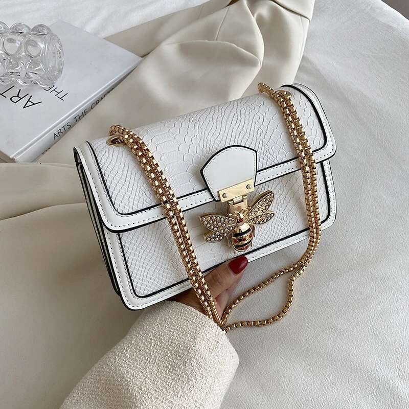 Luxury Designer Bee PU Leather Crossbody Bags For Women Chains Shoulder Messenger Bag Female Ladies Satchels Sling Handbags Designer