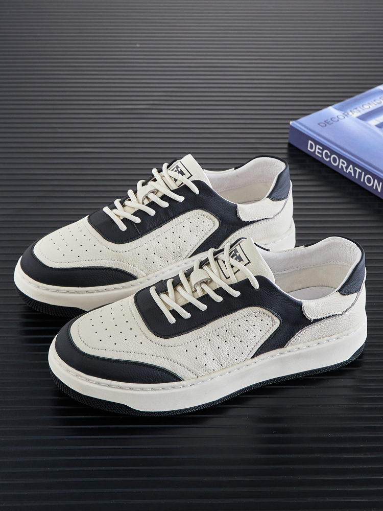 Head layer cowhide shoes men's shoes 2025 new fashion casual sneakers men's leather thick bottom men's black and white plate shoes