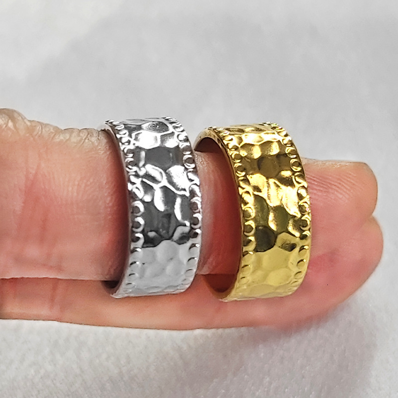 Top Source Personalized Stainless Open Creative Hammer Pattern Titanium Steel Ring Fashionable Simple Cold Style