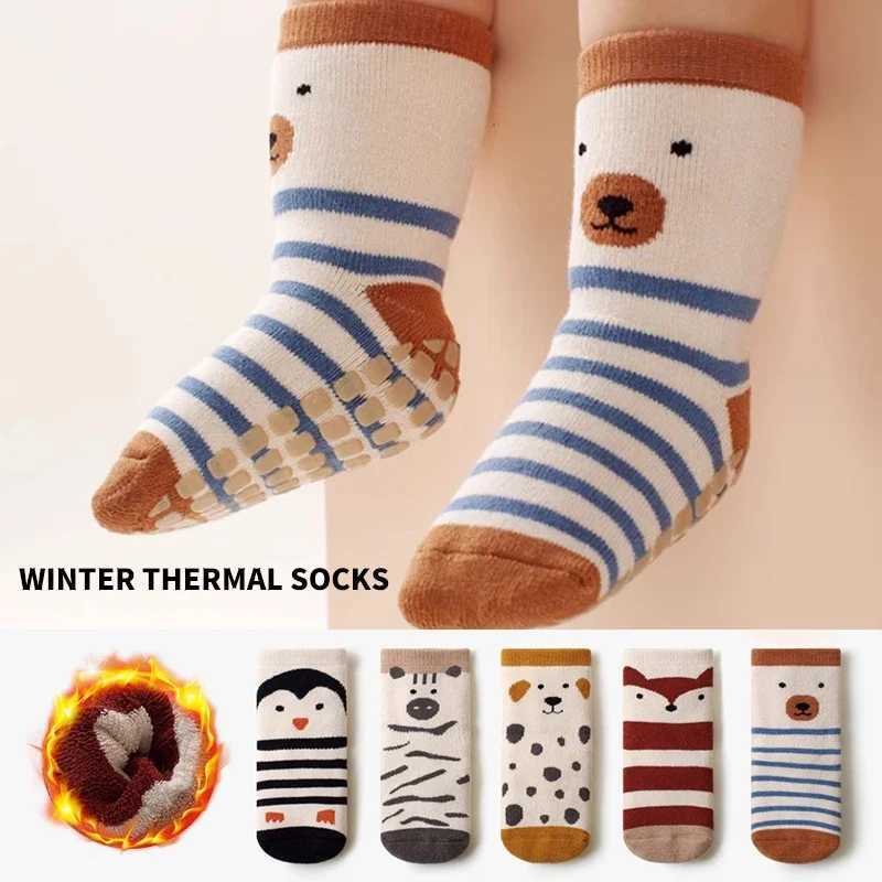 5 Pairs Baby Ankle Socks Cute Animal Patterns Warm Thick Soft Anti-slip Skin-friendly Comfortable for Autumn Winter G251124