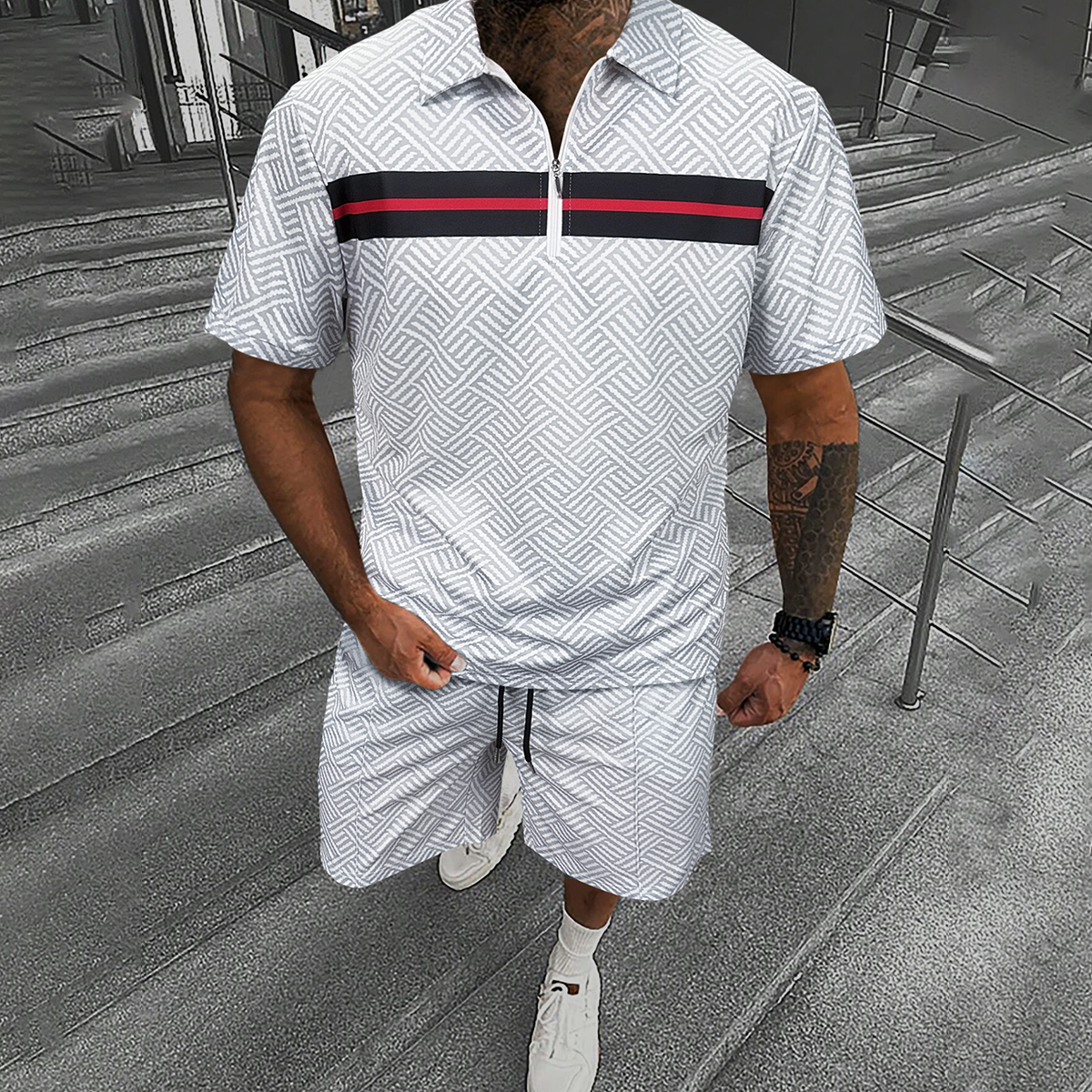 Men's Business Basic Casual Simple Comfortable Texture Fabric Breathable Collar Short Sleeve Polo Set