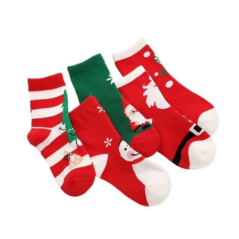 Cathery Christmas Socks for Kids 5 Pairs Sets Striped Santa Claus Pattern Print Colorful Girls Boys Winter Warm Holiday Socks G251124