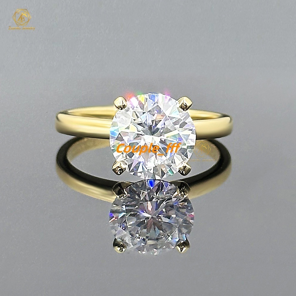 Luxury 4 Claw Solitaire 3.5CT/9.5MM Moissanite Gemstone Rings 14K Solid Yellow Gold for Engagement Wedding Party Gifts