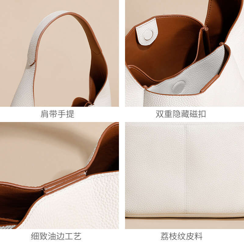 Genuine leather top layer cowhide bucket high-end single shoulder Guangzhou armpit bag, vegetable basket women's bag