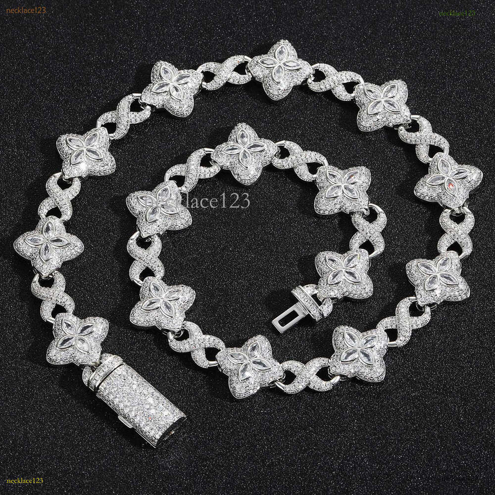 Hip hop infinite clover necklace, stylish, cool, handsome, personalized, high-end, 5A ice out VVS Moissanite men's and women's accessories F