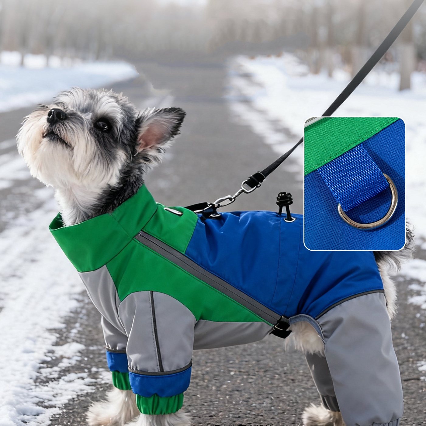 Soft Skin-Friendly Fleece Lined Dog Jumpsuit, Taslan Fabric Windproof Waterproof Dog Coat, Reflective Four-Legged Dog Apparel with Leash Ring, for Sma