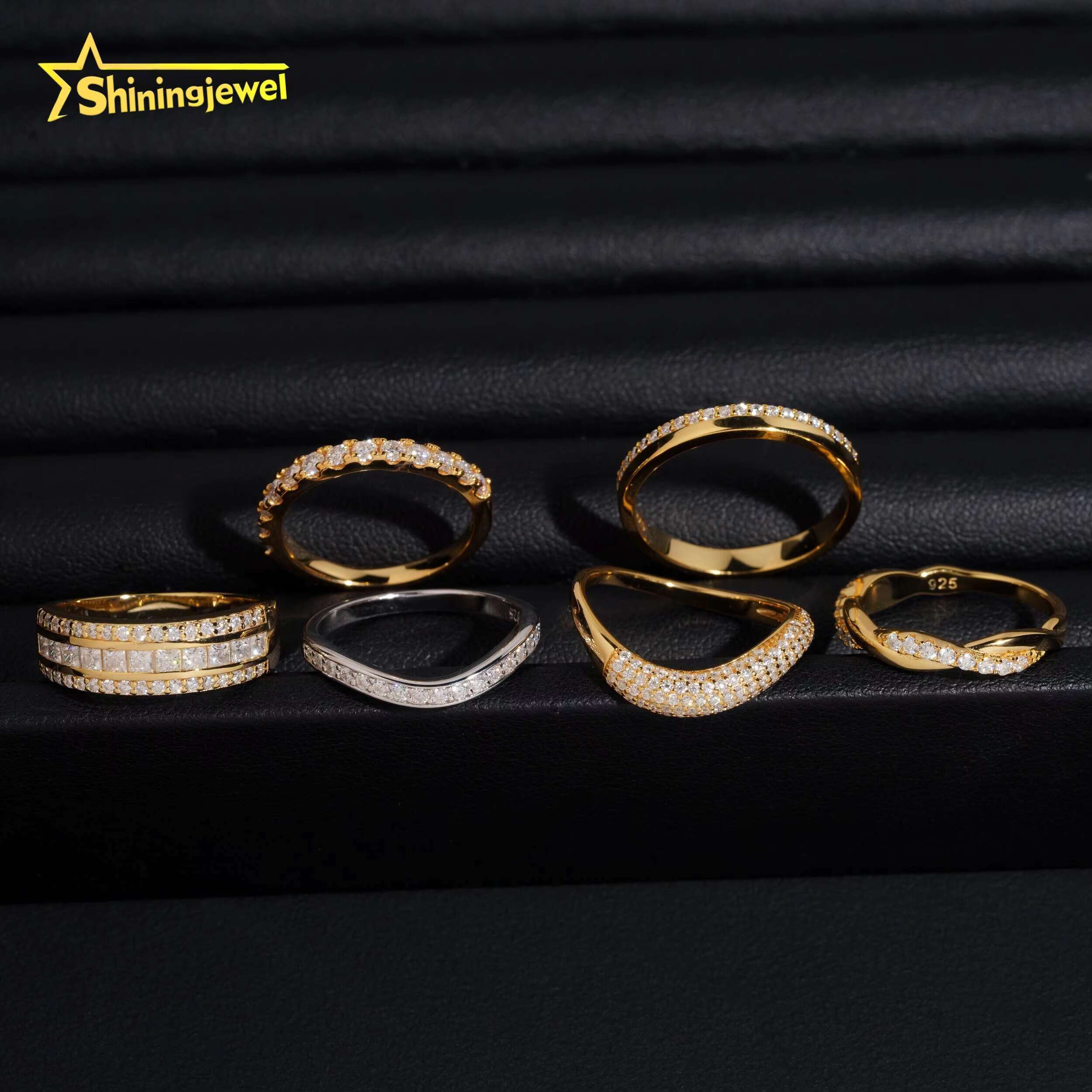 Wholesale Gold Plated Wedding Ring Moissanite VVS Pass Diamond Test 925 Sliver Engagement Rings for Women