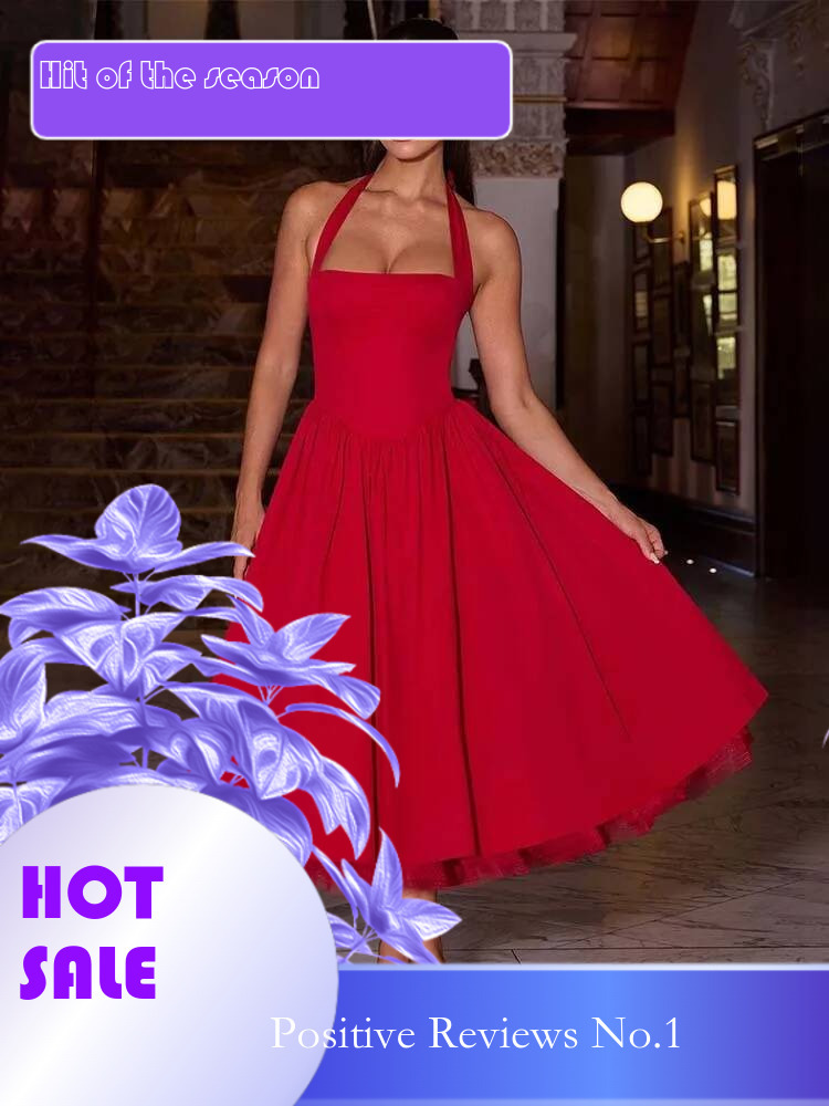 Dongdumaoyi Townlike Waist Wrap A Line Pleated Dress Women Halter Summer Midi Long Backless Nightclub Sexy Party Dresses