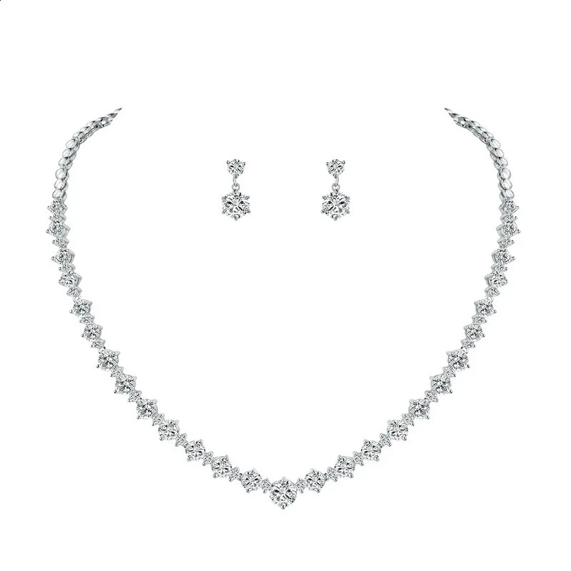 WEIMANJINGDIAN Round Cut Cubic Zirconia CZ Crystal Necklace and Earrings Wedding Bridal Banquet Prom Jewelry Sets 250417