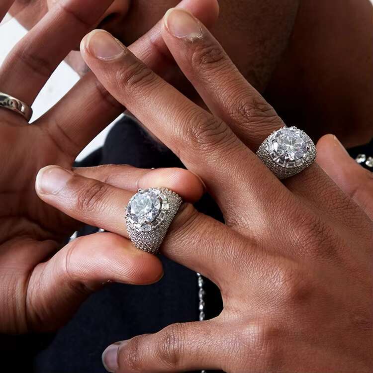 Hot Sale Rapper Ring 18K Gold Plated 925 Sterling Silver Larger Size Diamond VVS Moissanite Ring for Hip Hop Jewelry