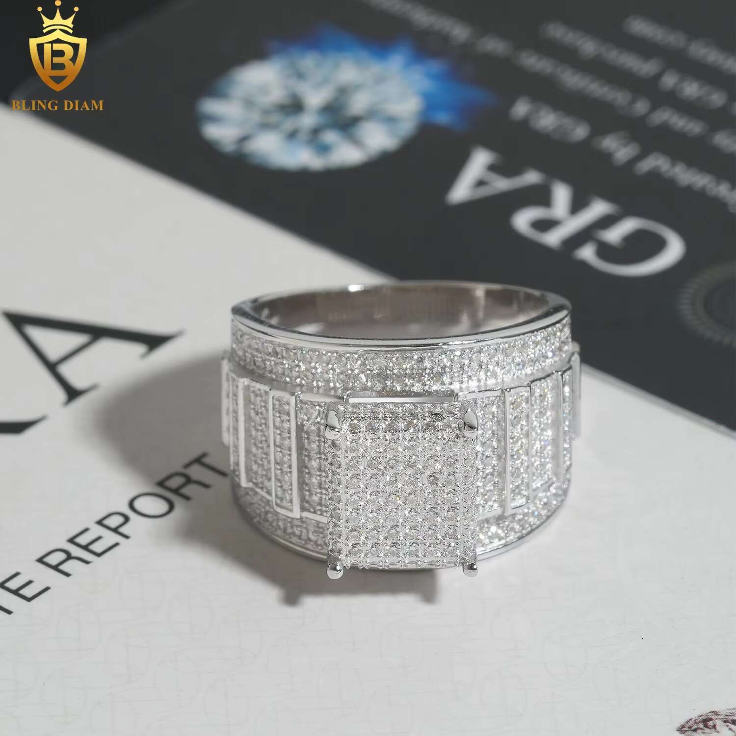 48 Hour Shipping Hip Hop Jewelry 925 Sterling Silver Ice Out Vvs Moissanite Fully Diamond for Men Rings Gra Certificate