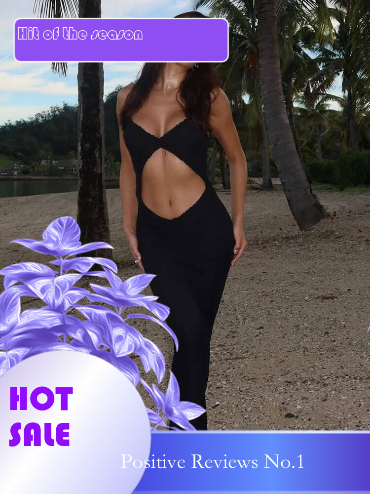Dongdumaoyi Townlike Backless Hollow Out Sexy Party Dress Women Spaghetti Strap Summer Elegant Maxi Long Slim Bodycon Dresses