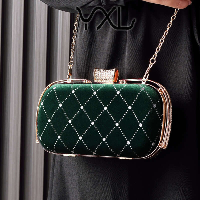 Dinner Bag Fashion Velvet Lingge Banquet Cheongsam Handheld Shining Your Annual Meeting Women S Mouth Gold Bag KQ