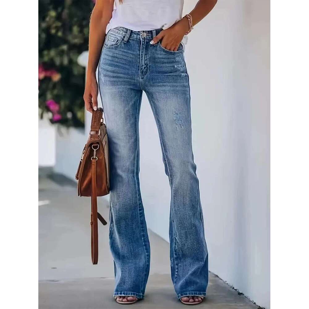 Designer Clothes New Hot Women's Horn Jeans High Waist Slimming Denim Pants