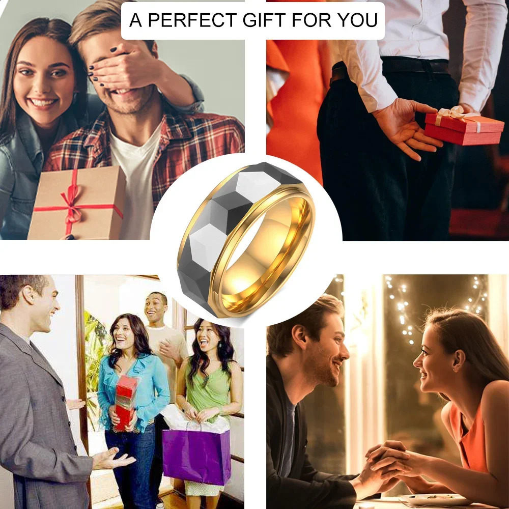 Mens Ring Tungsten Carbide Scratch Resistant 8mm Gold Thumb Finger Punk Metal Wedding Party Engagement Mens Jewelry Waterproof 250420
