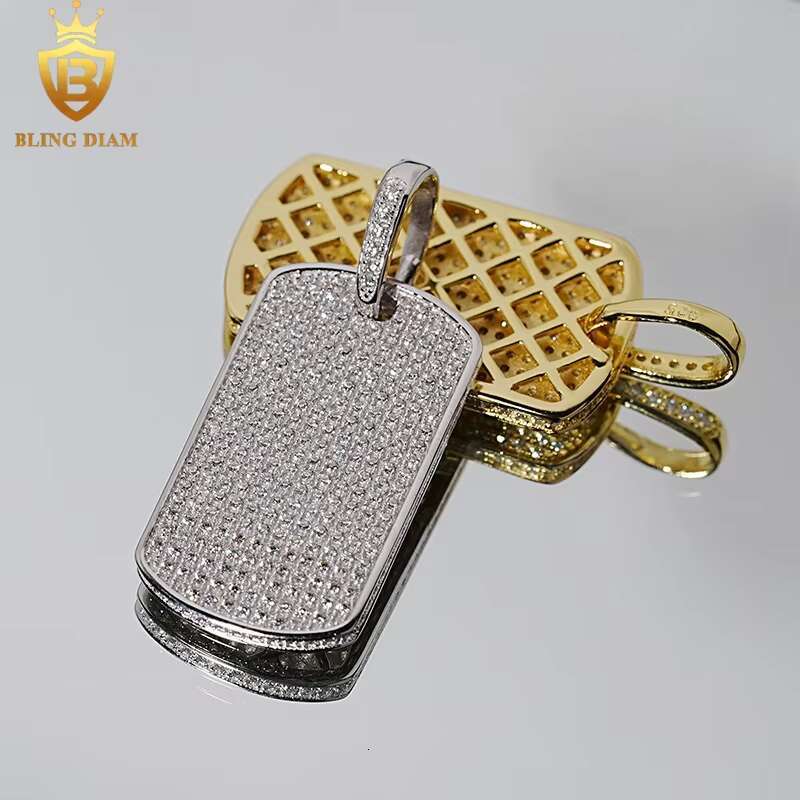 Wholesale Price Rectangle Pendants Hip Hop Fine Jewelry Moissanite Iced Out 925 Silver Charm Pendant