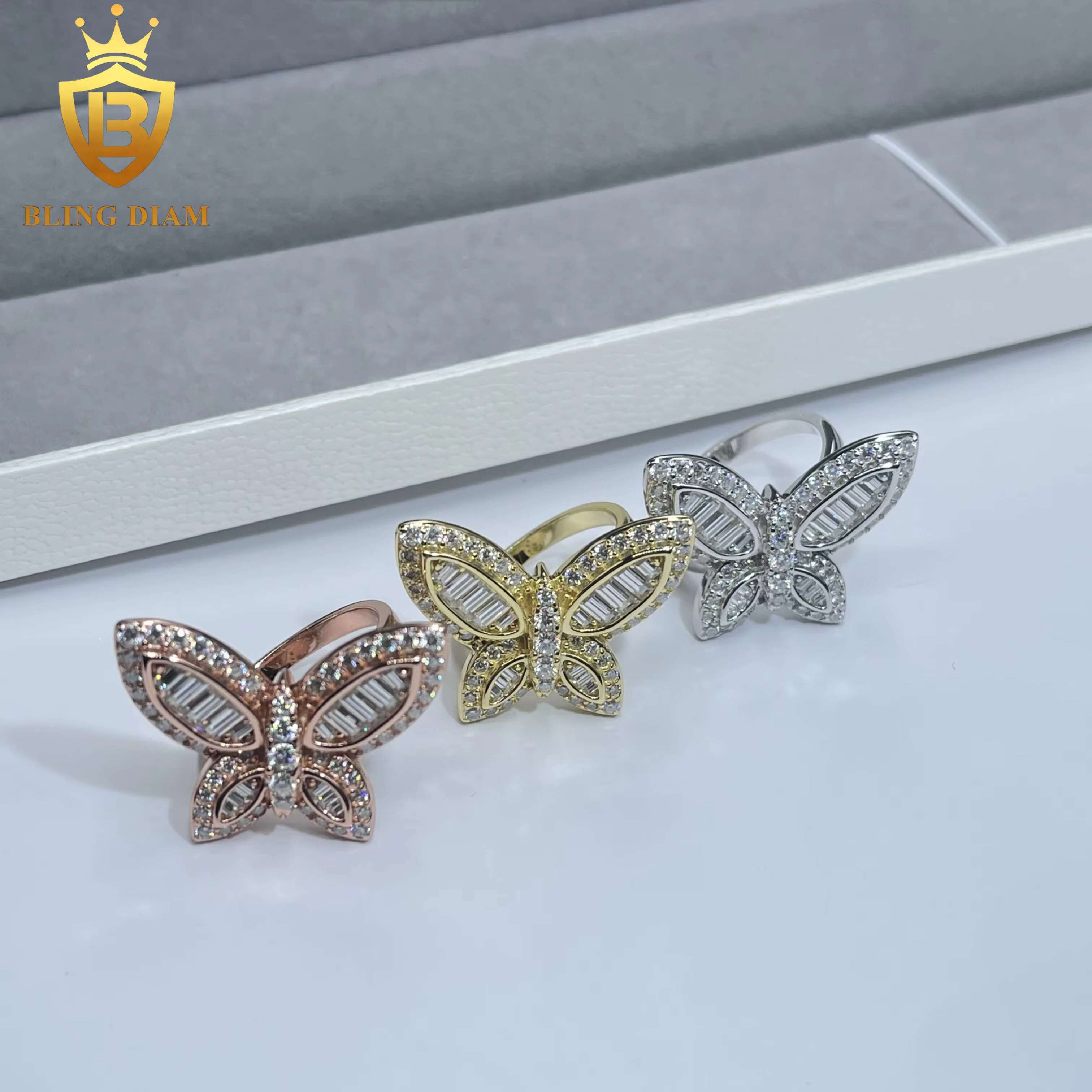 Fashion Jewelry VVS Moissanite Butterfly Rings Gift Female Luxury Elegant Style Mens 925 Solid Silver