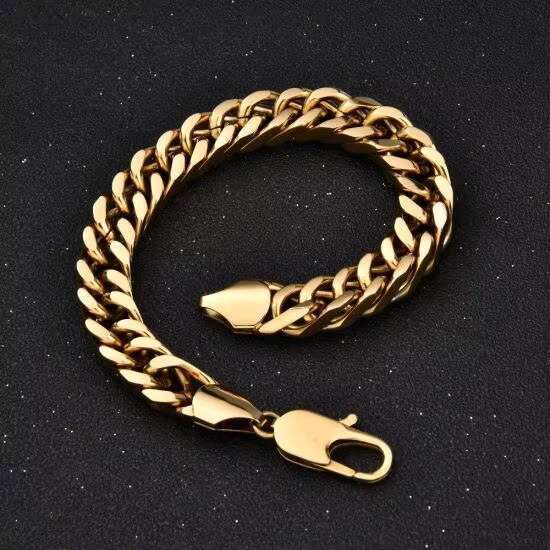Fashion Stainless Steel Mens Gold Chain Round Cuban Link Chains Bracelet