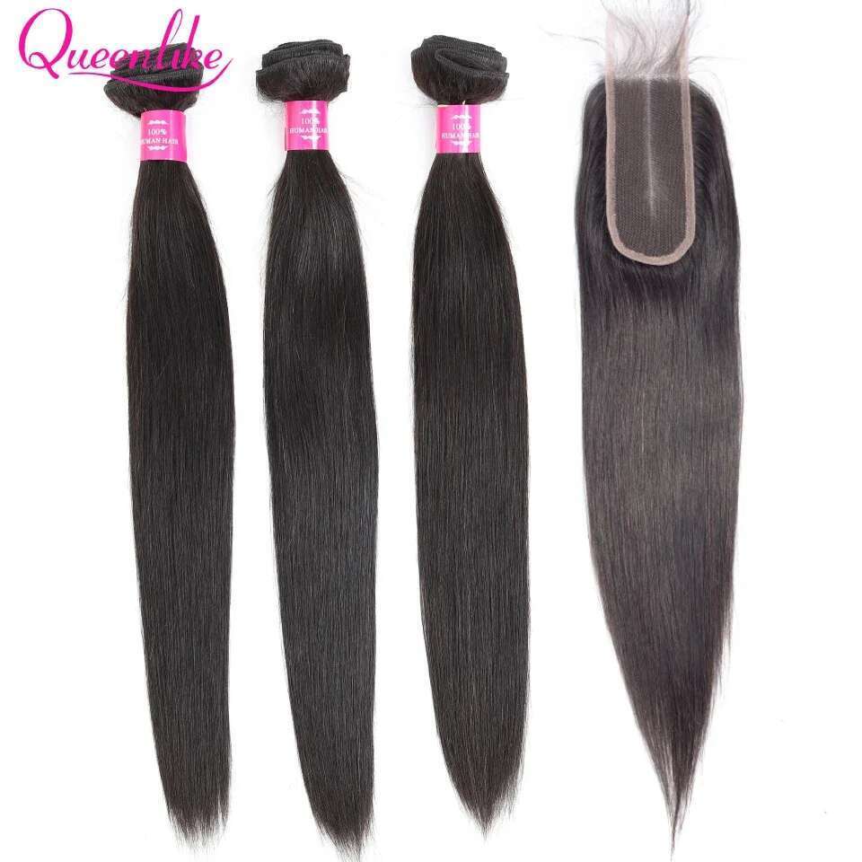 Queenlike Straight Human 12A Brazilian Raw Hair With 2X6 Deep Kim HD Lace Closure And Bundles