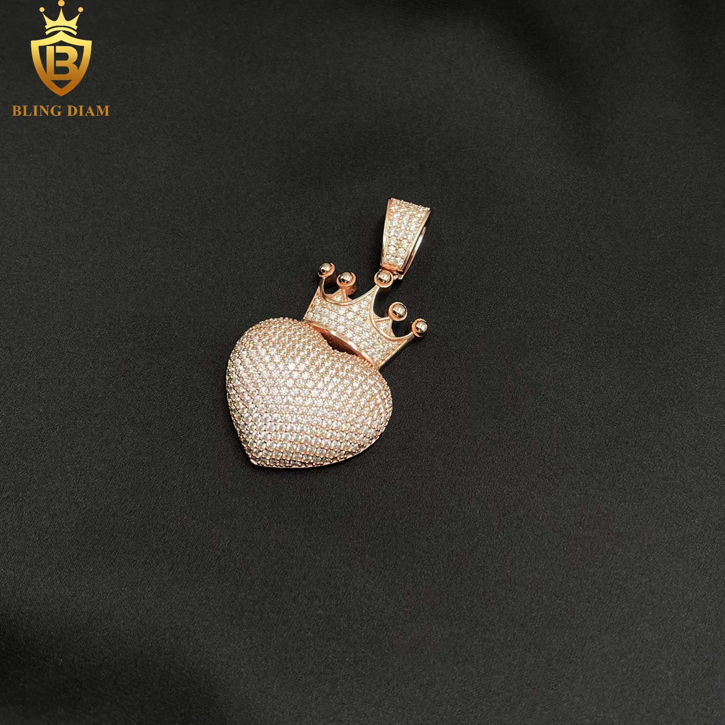 Luxury Jewelry Iced Out Jewelry Solid 925 Sterling Silver VVS Moissanite Pass Diamond Tester Heart Pendant Necklace