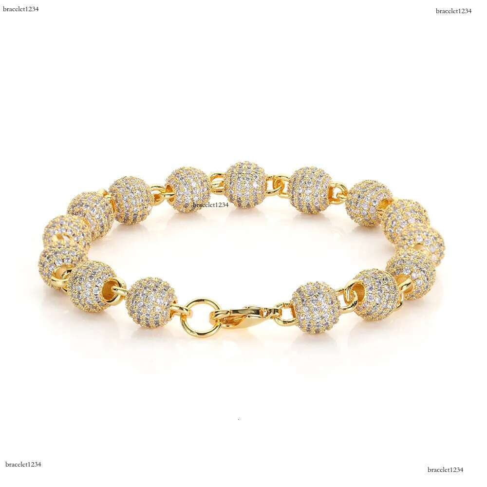 Luxury designer 8mm Hip Hop Ice Out VVS Moissanite Round bead ball Chain bracelet Gold Plated Sterling Silver Men's and Women's Jewelry Free