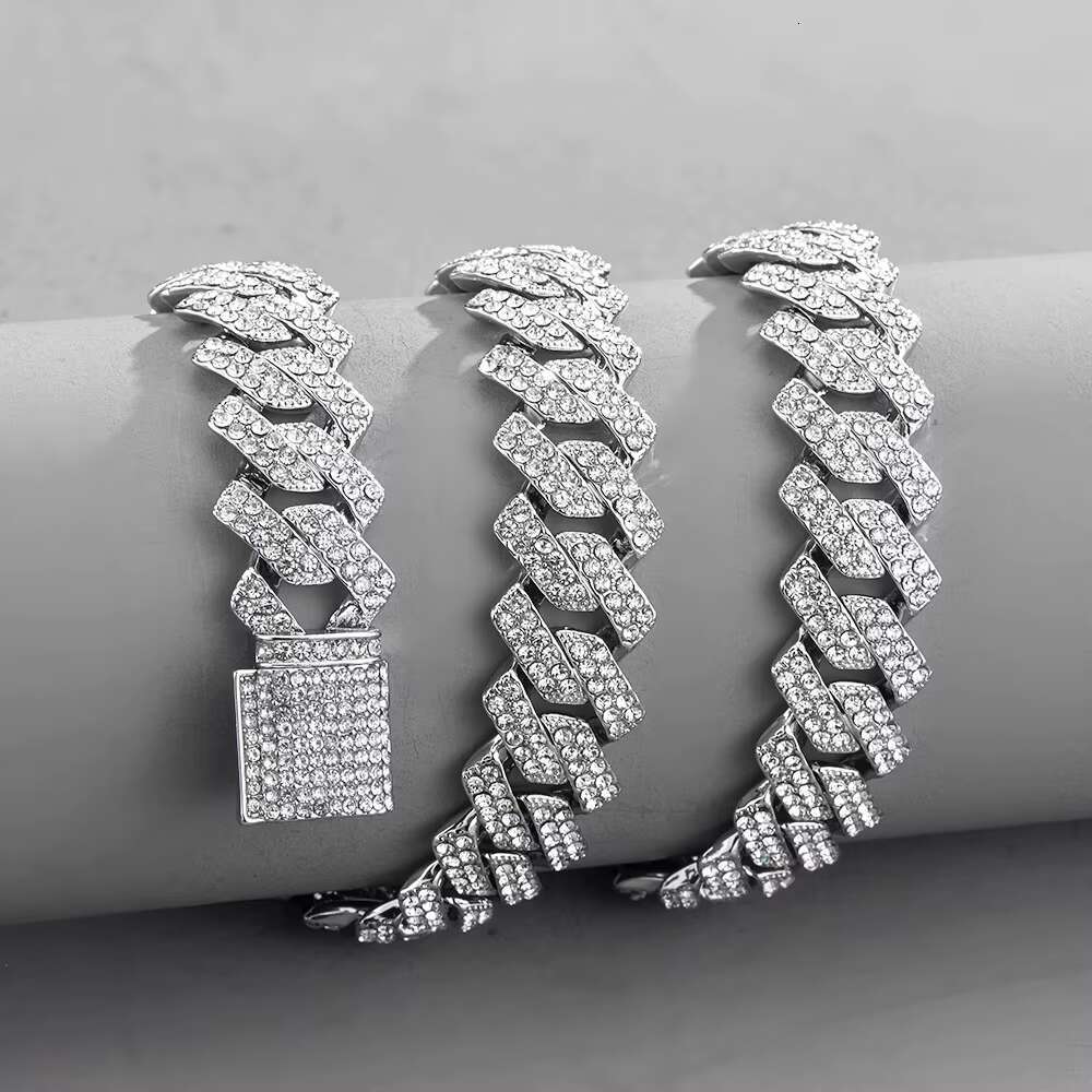 14 MM Prong Cuban Link Chain Necklace for Men Hip Hop Iced Out Bling Luxury Full Rhinestone Paved Necklace Rapper Female Jewelry