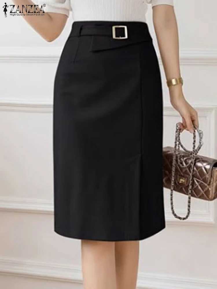ZANZEA Fashion Work ultra-thin womens retro zipper pencil Midi Skirts elegant OL button ultra-thin womens autumn solid color dress M250424