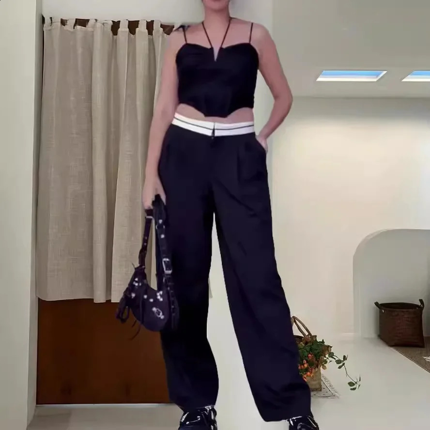 Fashionable Slimming Straight Leg Pants Mid-Waist Wide Leg Suit Trousers Spring Summer Womens Long Pants 250421