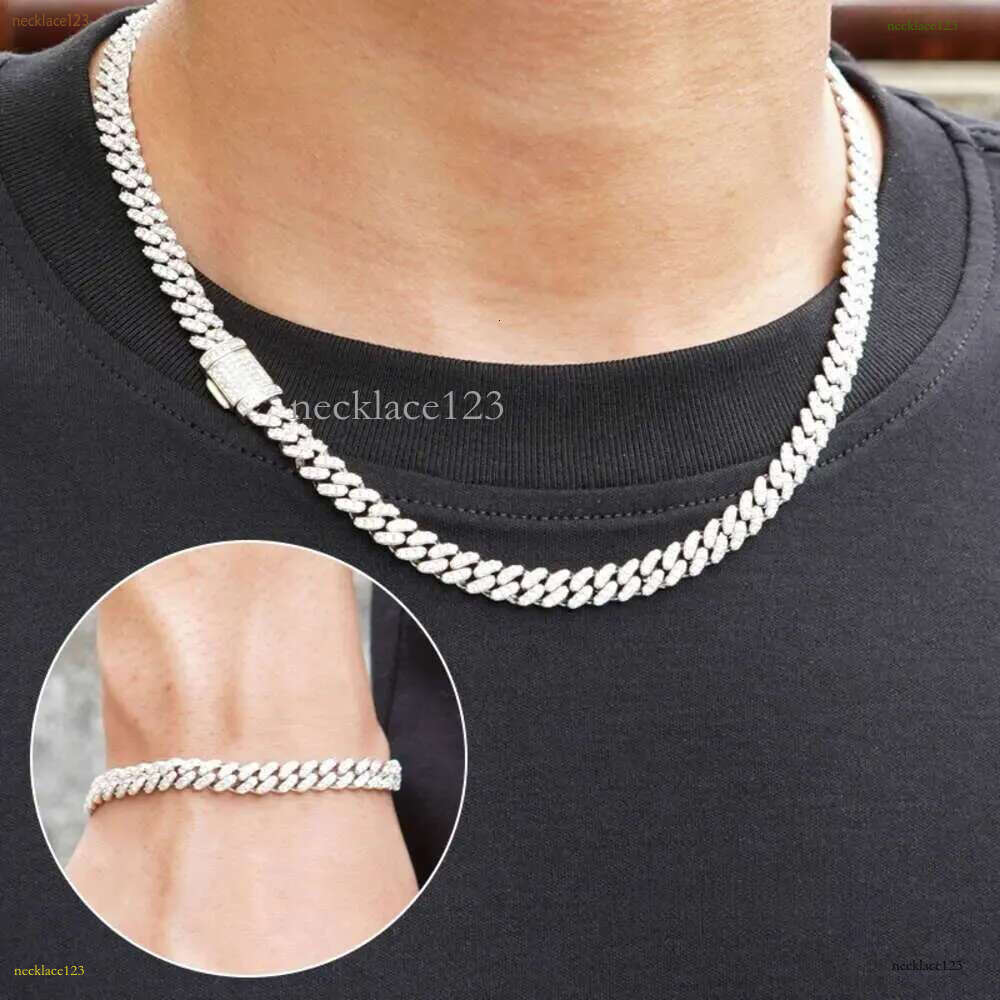 bracelet pendant necklaces fine jewelry 8mm VVS moissanite necklace cuban k sterg sier women men chain miami cubank Free delivery