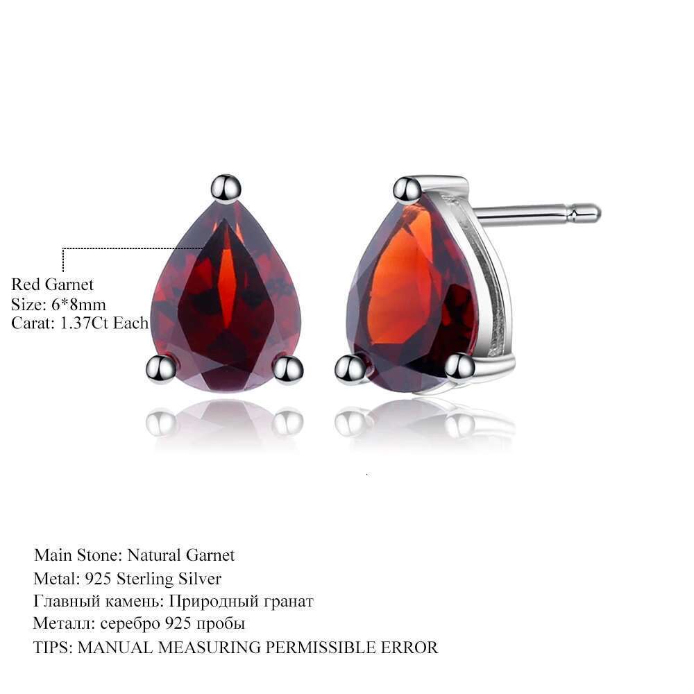Gem's Ballet 6*8mm 2.74Ct Natural Red Garnet Gemstone Stud Earrings Genuine Sterling Sier Fashion Jewelry for Women