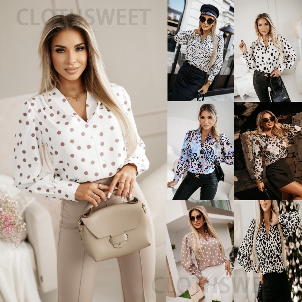 2024 Autumn New Fashionable Printed Long Sleeve V-neck Shirt Womens Wear