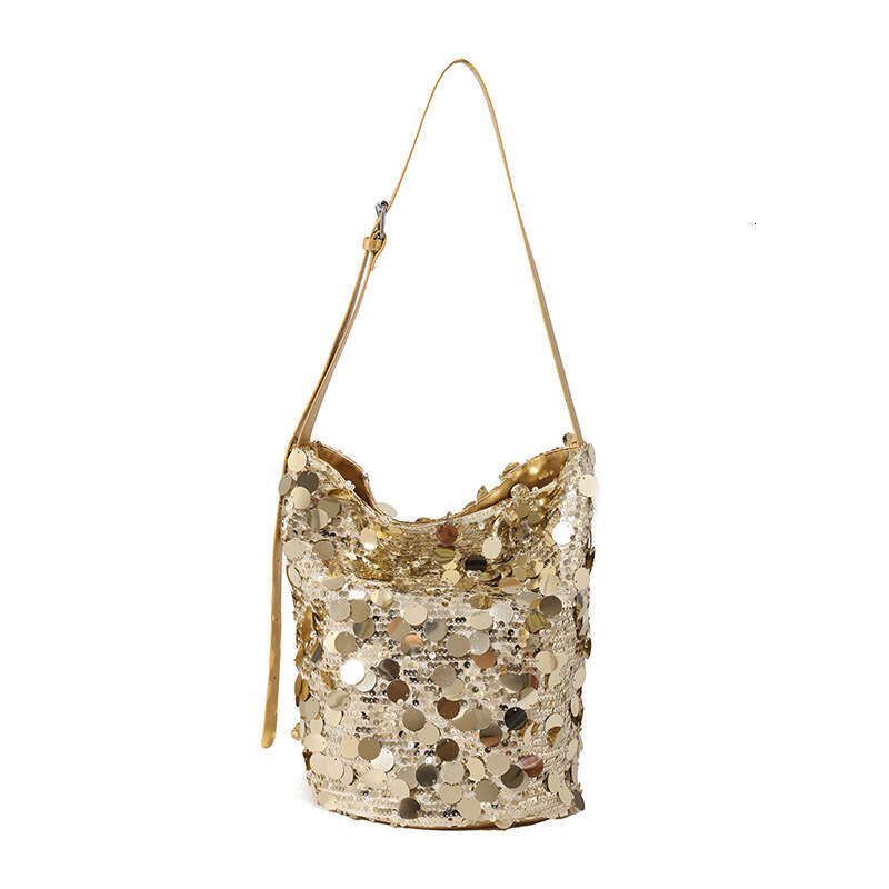 This Year's Popular Sequin Niche Design 2024 New Women's Versatile Chain Crossbody Single Shoulder Bucket Bag